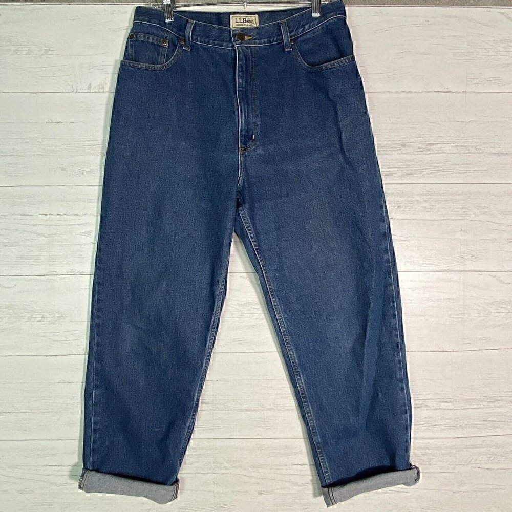 Vintage 90s LL Bean High Rise Relaxed Jeans Women Sz 16 Straight Leg Waist 34”